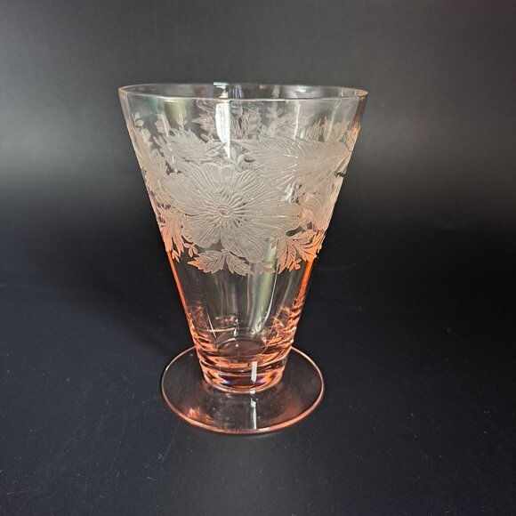 Tiffin Franciscan Sylvan Pink Etched Glass Footed Tumbler - Picture 12 of 16